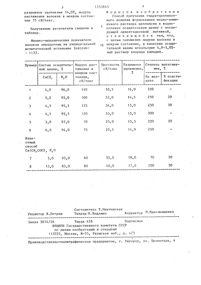 Способ получения гидро-целлюлозного волокна (патент 1353845)