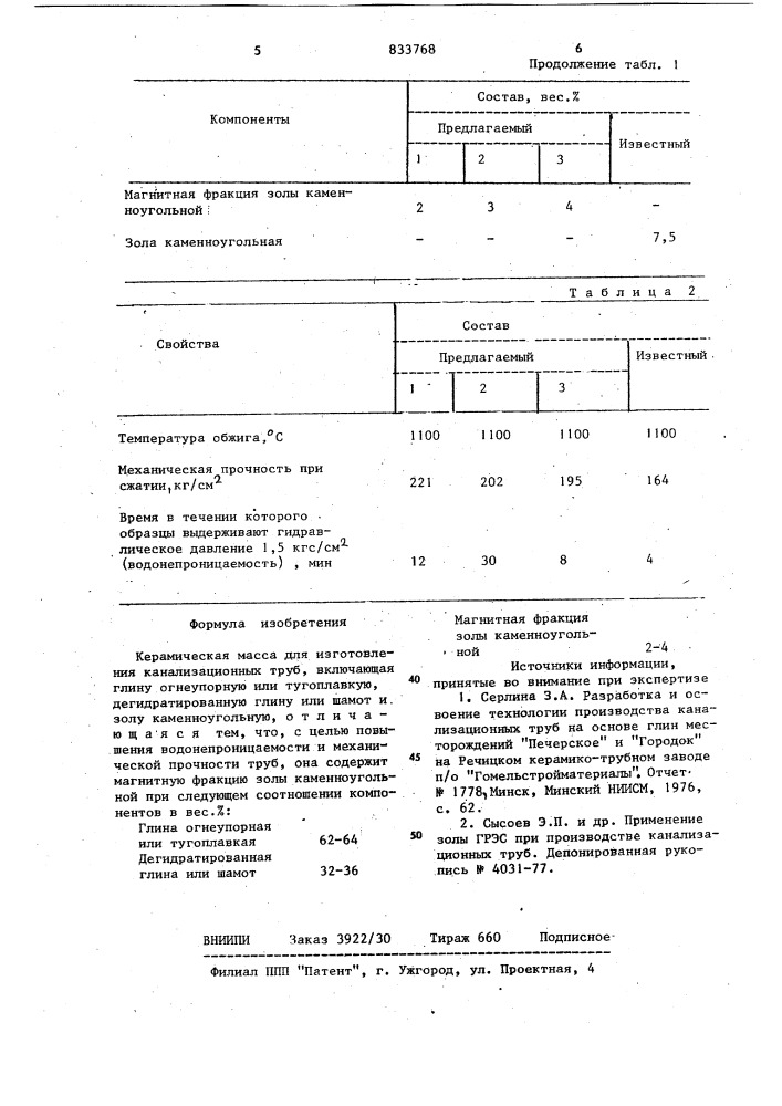 Керамическая масса для изготовленияканализационных труб (патент 833768)