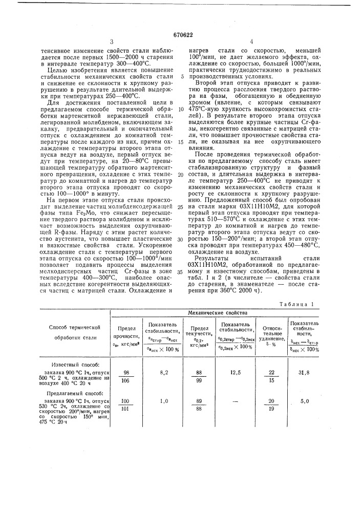 Способ термической обработки мартенситных нержавеющих сталей,легированных молибденом (патент 670622)