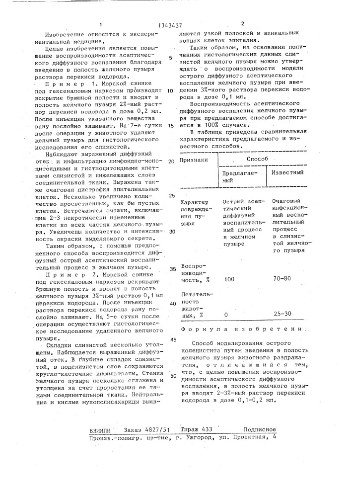 Способ моделирования острого холецистита (патент 1343437)