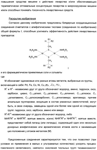 Биядерные координационные соединения биологически активных d-элементов с алифатическими тиолами как средства повышения эффективности лекарственных препаратов (патент 2417999)