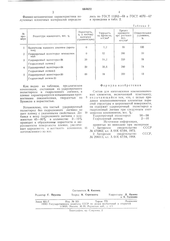 Состав для изготовления коконозавивочных элементов (патент 664622)