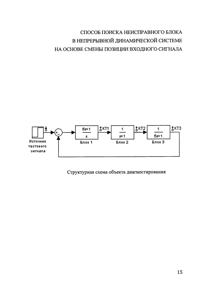 Способ поиска неисправного блока в непрерывной динамической системе на основе смены позиции входного сигнала (патент 2661180)