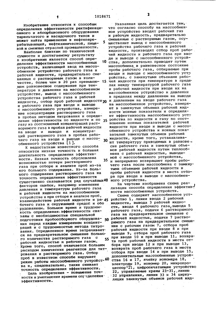 Способ определения эффективности массообменных устройств (патент 1018671)