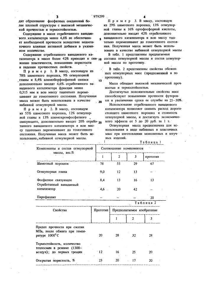 Огнеупорная масса (патент 979299)