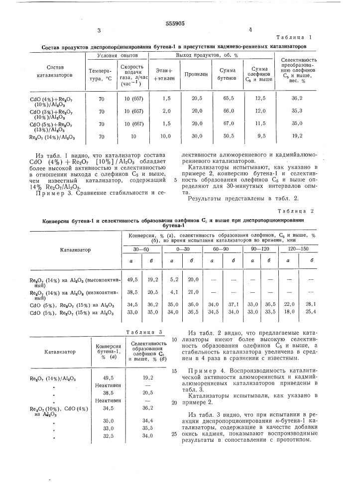 Катализатор для диспропорционирования н-бутена (патент 555905)