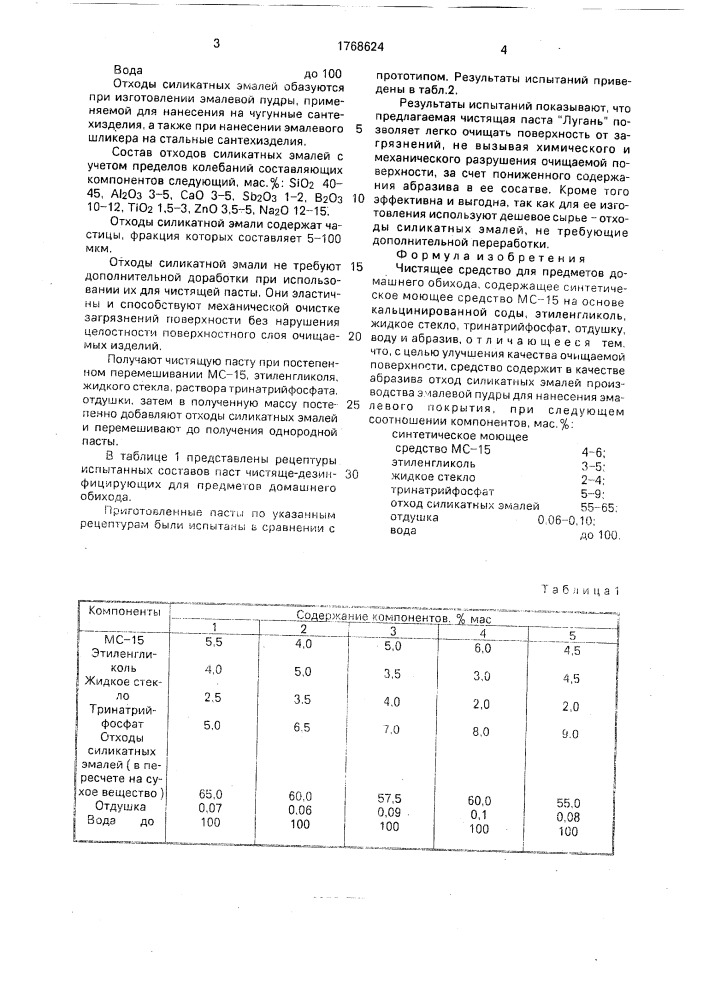 Чистящее средство для предметов домашнего обихода (патент 1768624)