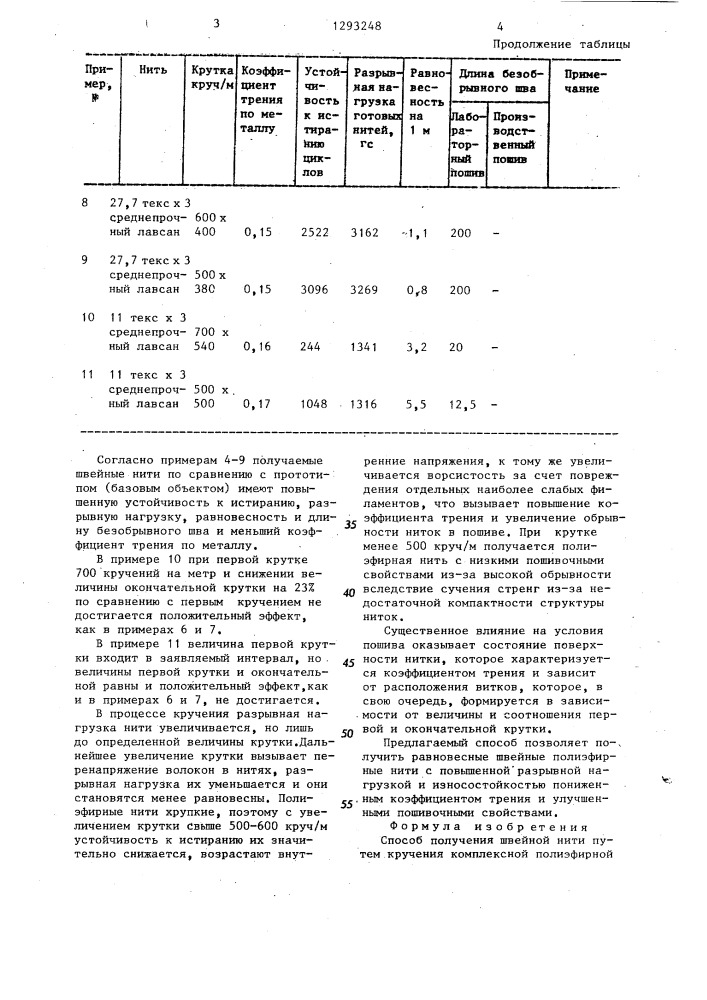 Способ получения швейной нити (патент 1293248)