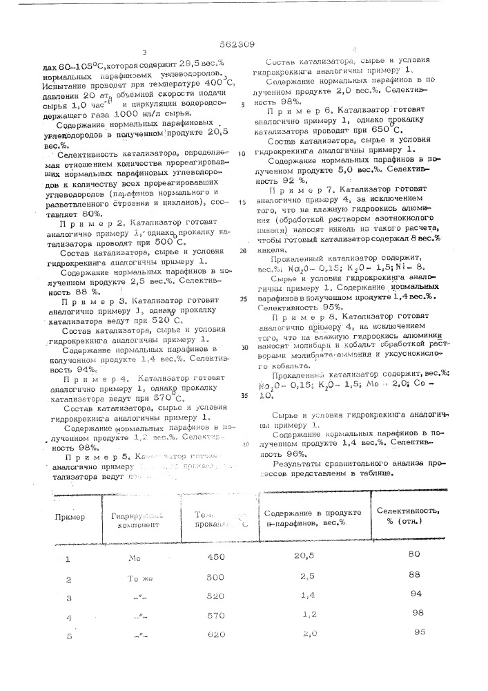 Способ приготовления катализатора для селективного гидрокрекинга парафиновых углеводородов нормального строения (патент 562309)