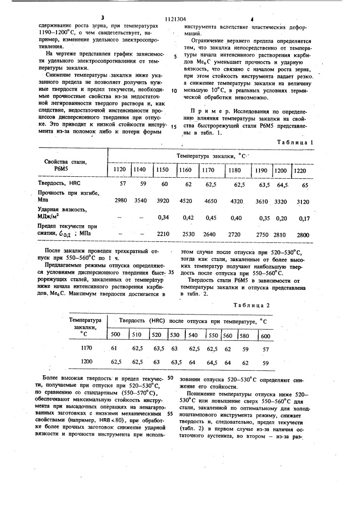 Способ термической обработки инструмента из быстрорежущей стали (патент 1121304)