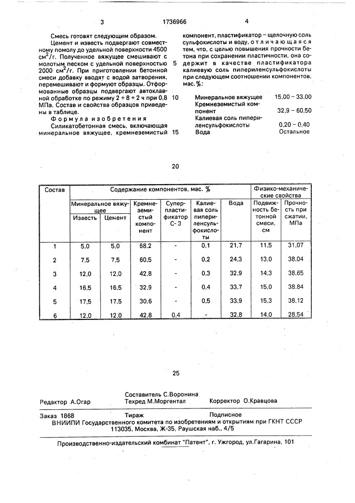 Силикатобетонная смесь (патент 1736966)