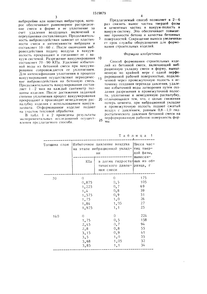 Способ формования строительных изделий из бетонной смеси (патент 1519879)