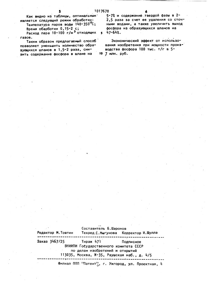 Способ извлечения фосфора из газов печей производства фосфора (патент 1017670)