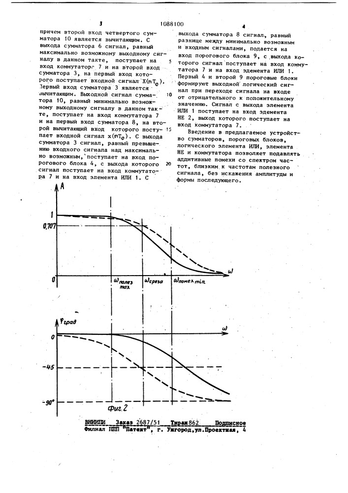 Цифровой фильтр с ограниченной производной (патент 1088100)