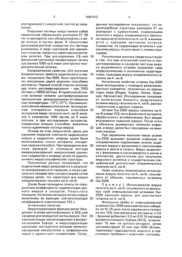 Штамм вируса гепатита ни-а, ни-в для приготовления специфических диагностических препаратов (патент 1687612)