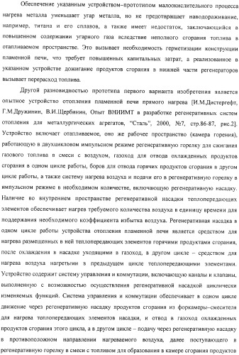 Способ тепловой обработки металла в пламенной печи прямого или косвенного нагрева (варианты), способ сжигания смеси жидкого или газообразного топлива и нагретого воздуха в пламенной печи прямого или косвенного нагрева, устройство отопления (варианты) и регенеративная насадка (варианты) для осуществления способов (патент 2324745)