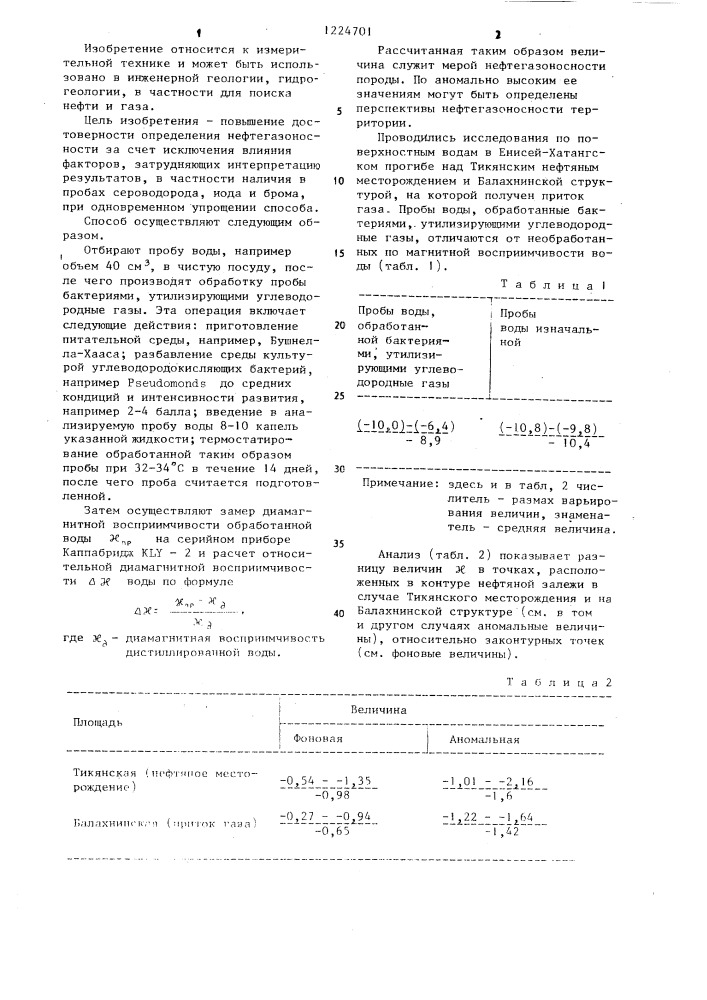 Способ определения нефтегазоносности пород (патент 1224701)