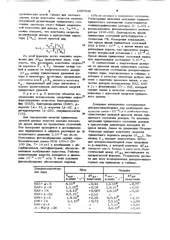 Способ определения энергии триплетных уровней нефлуоресцирующих веществ в растворе (патент 1087846)