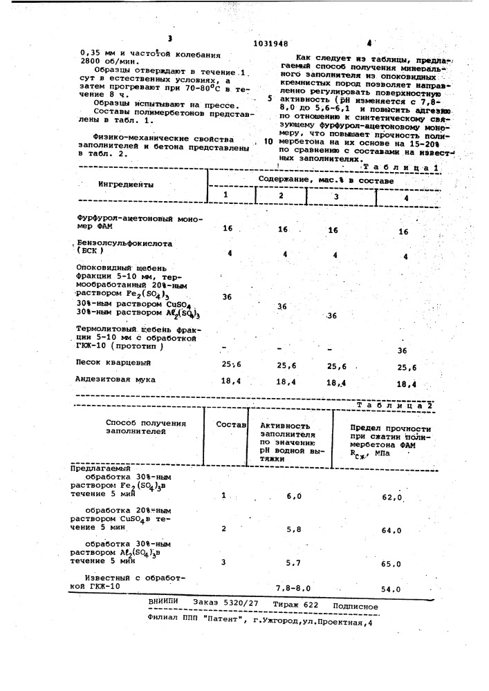 Способ получения минерального заполнителя (патент 1031948)