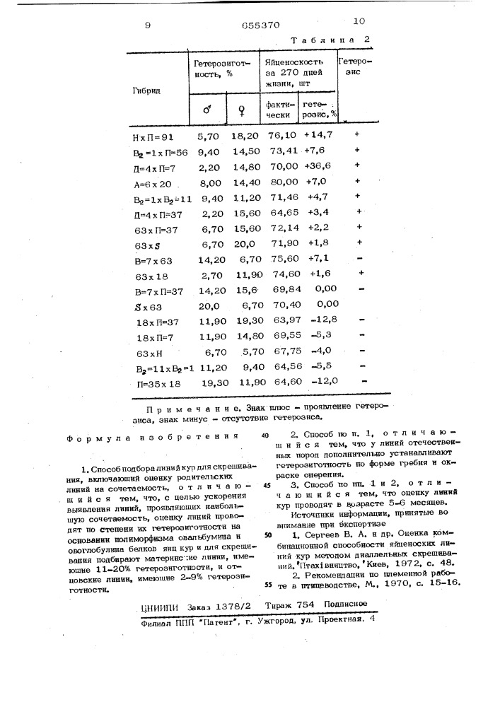 Способ подбора линий кур для скрещивания (патент 655370)