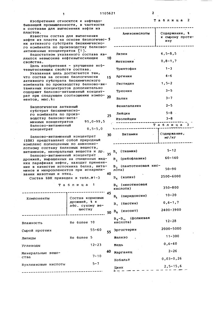 Состав для вытеснения нефти из пласта (патент 1105621)