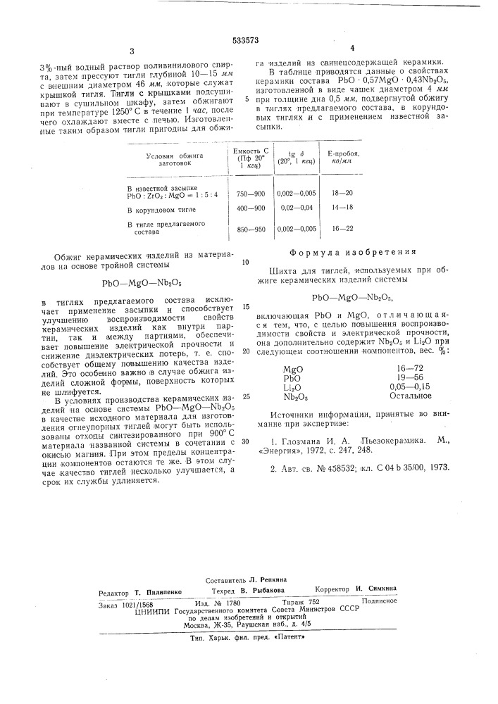 Шихта для тигелей (патент 533573)