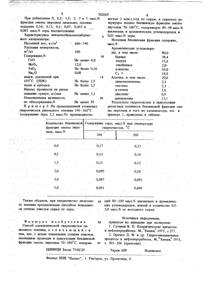 Способ каталитической гидроочистки дизельного топлива (патент 702065)