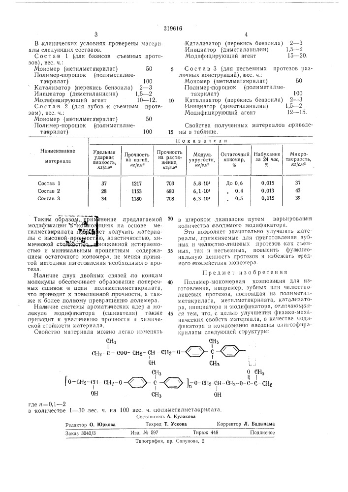 Полимер-мономерная композиция1сесоюзнаяlathtrao'i^abifibnil? bhsft'lcteh; (патент 319616)
