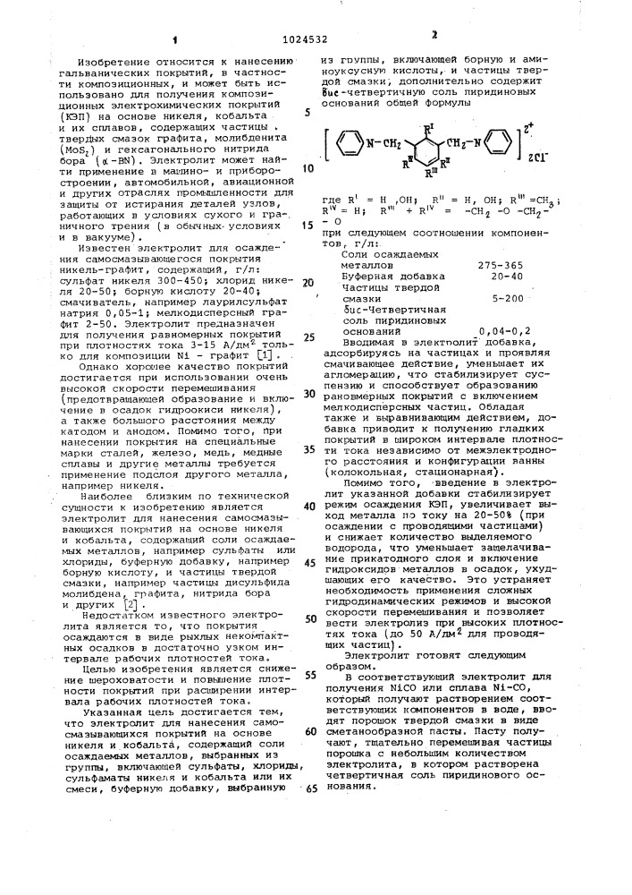 Электролит для нанесения самосмазывающихся покрытий на основе никеля и кобальта (патент 1024532)