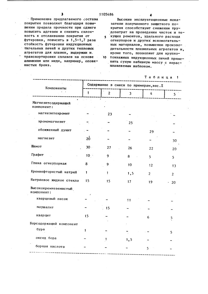 Состав для получения огнеупорного покрытия (патент 1105486)