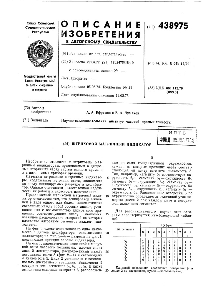 Штриховой матричный индикатор (патент 438975)