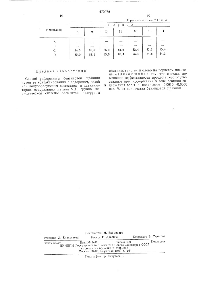 Способ риформинга бензиновой фракции (патент 470972)