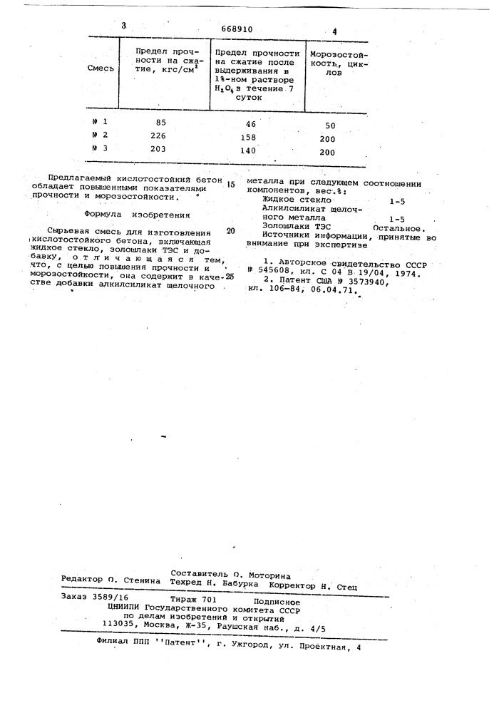 Сырьевая смесь для изготовления кислотостойкого бетона (патент 668910)