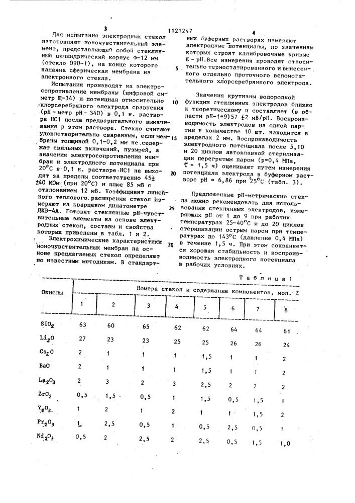 Электродное стекло (патент 1121247)