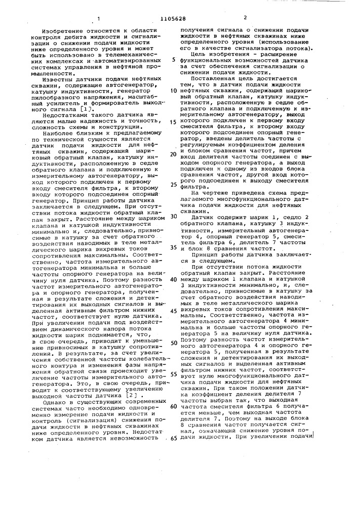 Датчик подачи жидкости нефтяных скважин (патент 1105628)