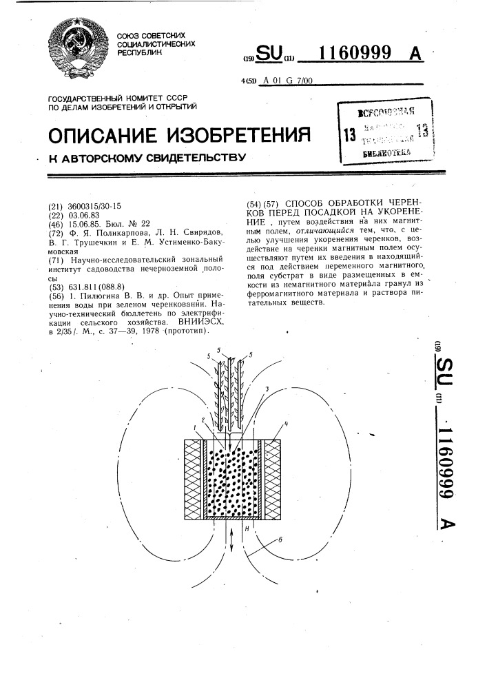 Способ обработки черенков перед посадкой на укоренение (патент 1160999)