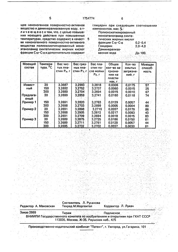 Моющее средство для очистки компрессоров газотурбинных двигателей (патент 1754774)