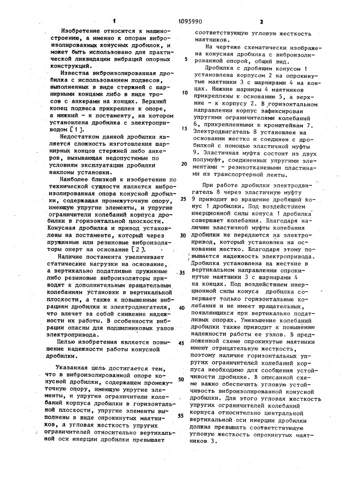 Виброизолированная опора конусной дробилки (патент 1095990)