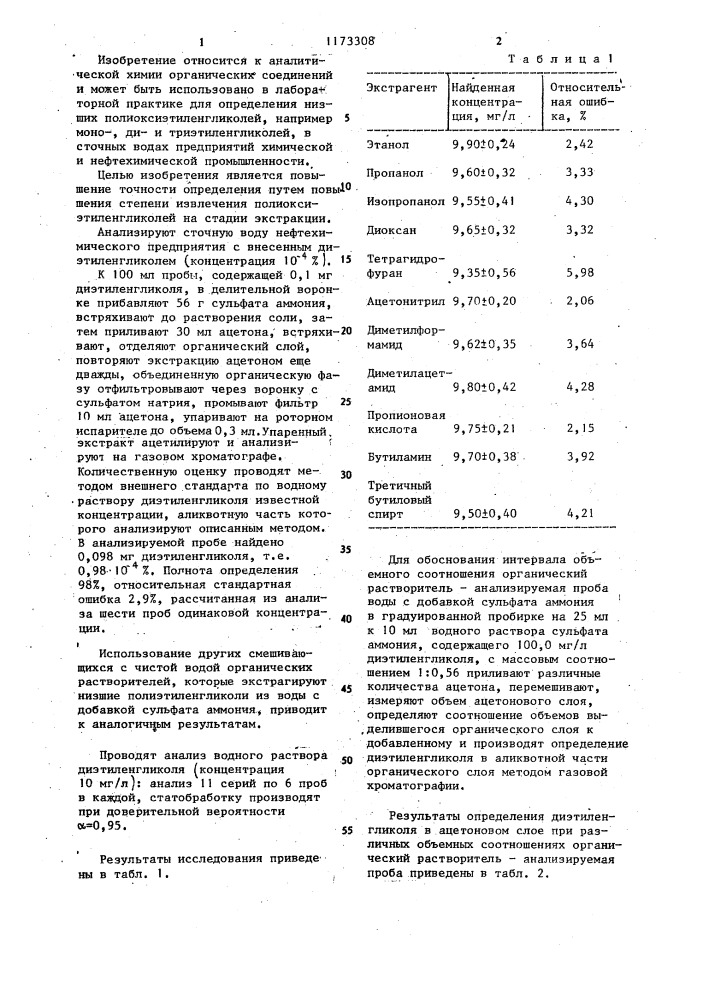 Способ определения низших полиоксиэтиленгликолей в сточной воде (патент 1173308)