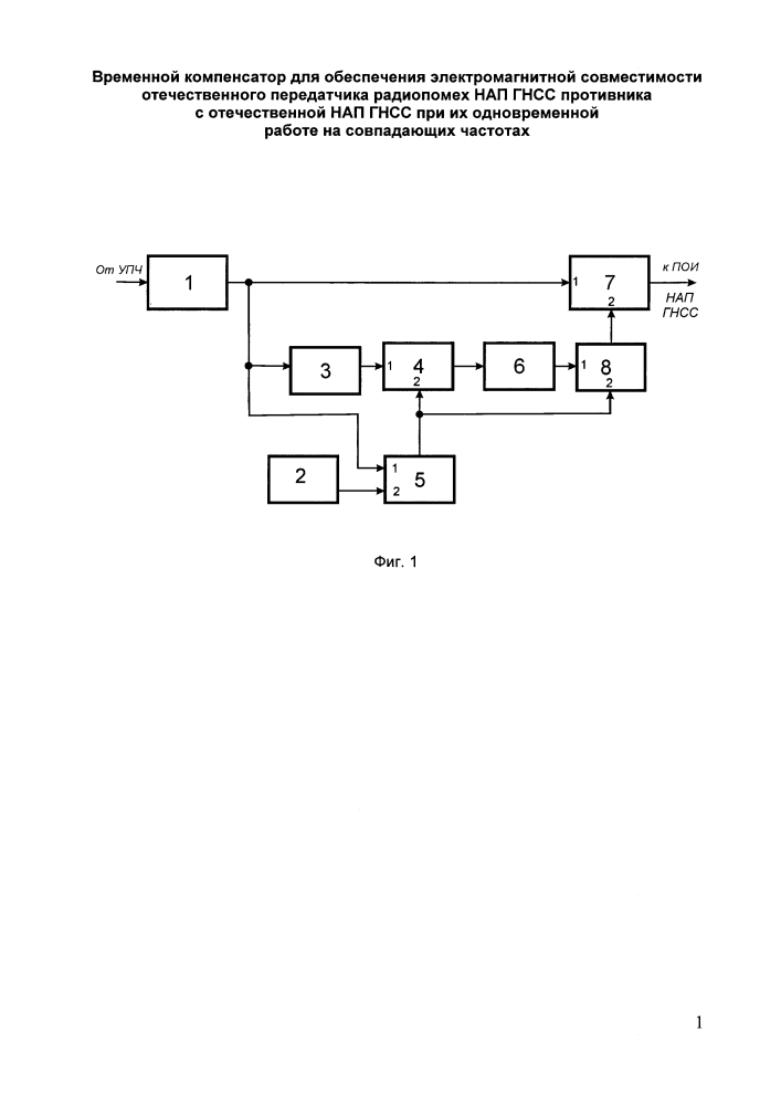 Временной компенсатор для обеспечения электромагнитной совместимости отечественного передатчика радиопомех нап гнсс противника с отечественной нап гнсс при их одновременной работе на совпадающих частотах (патент 2608585)