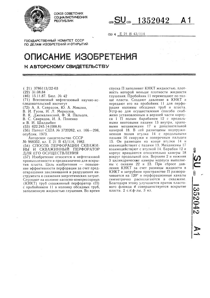 Способ перфорации скважины и скважинный перфоратор для его осуществления (патент 1352042)