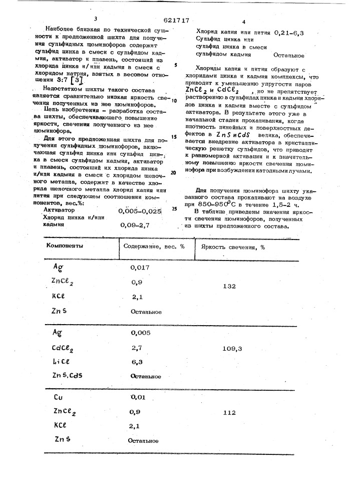 Шихта для получения сульфидных люминофоров (патент 621717)