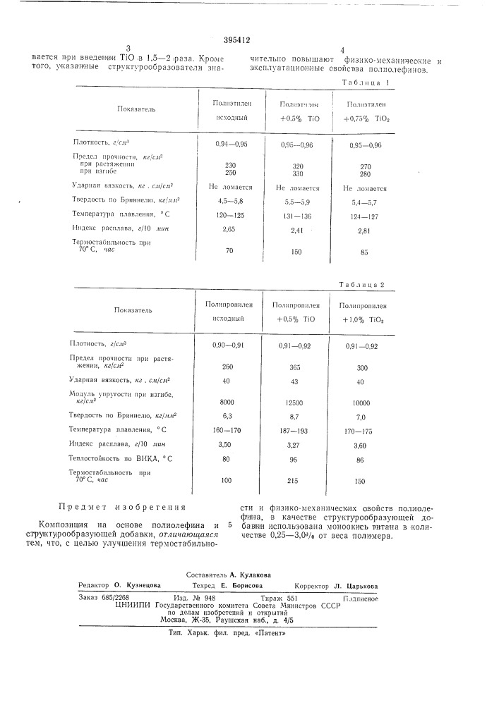 Композиция на основе полиолефина (патент 395412)