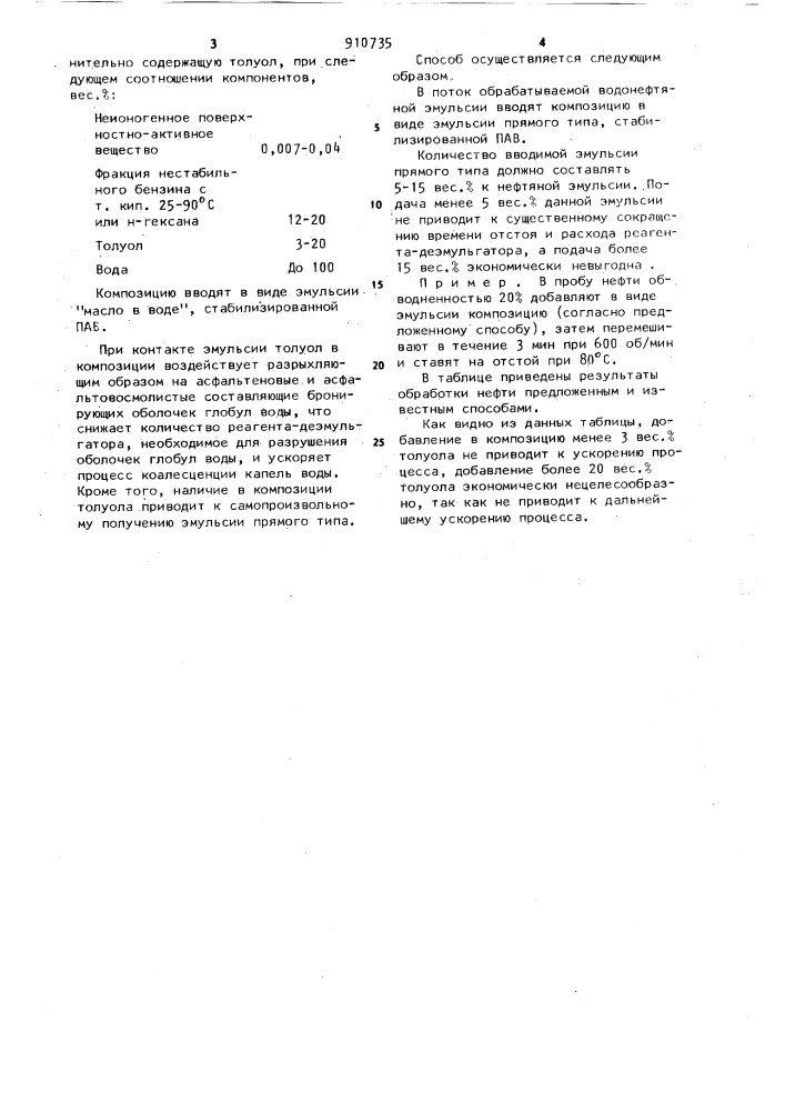 Способ деэмульсации нефти (патент 910735)