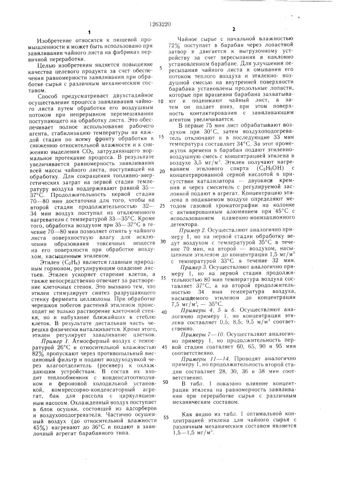 Способ завяливания чайного листа (патент 1263220)