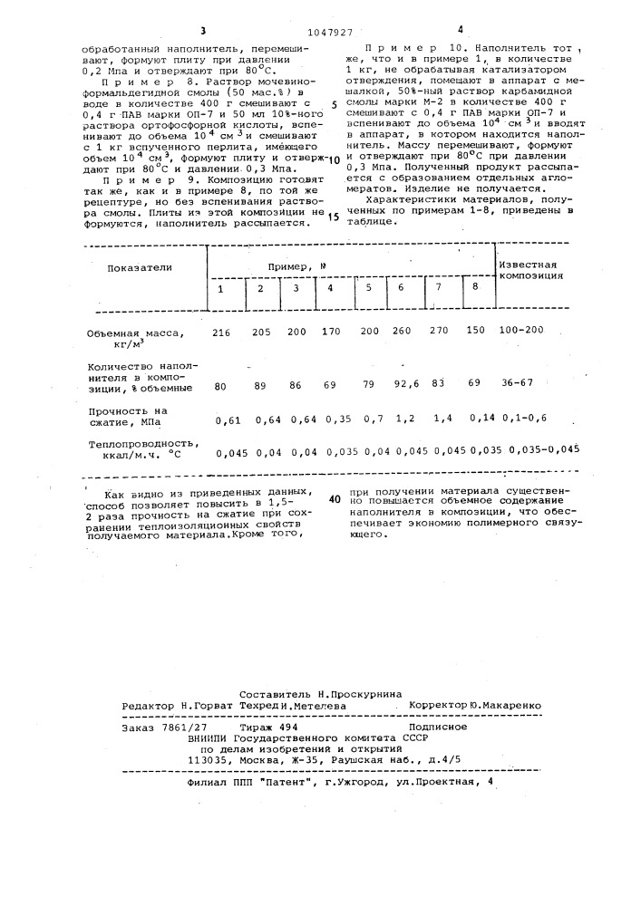 Способ получения теплоизоляционного материала (патент 1047927)