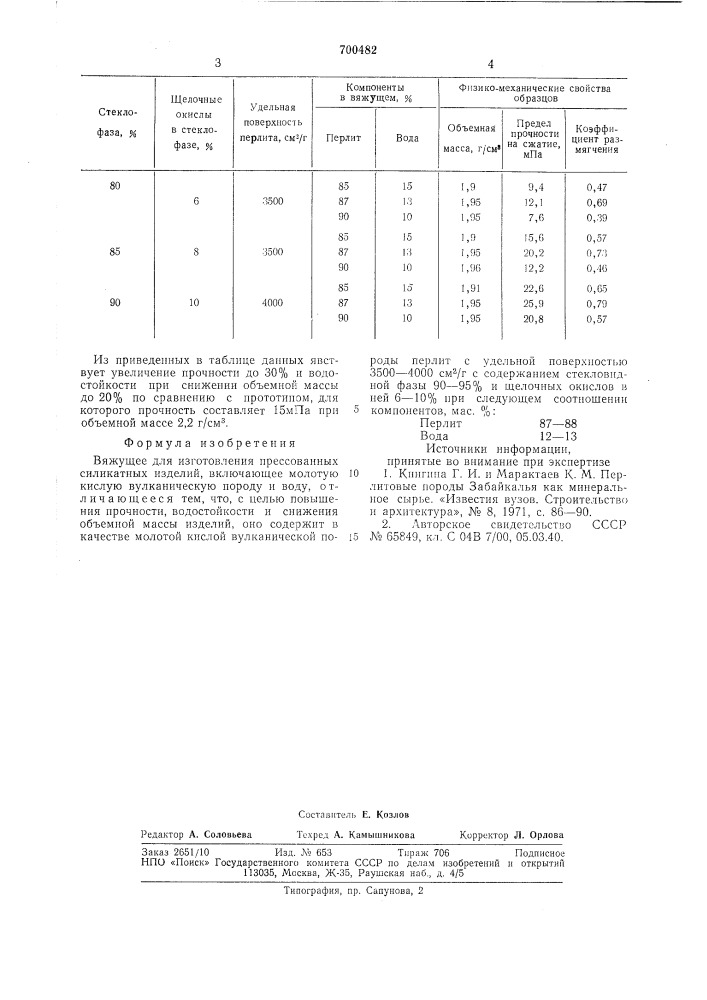 Вяжущее (патент 700482)