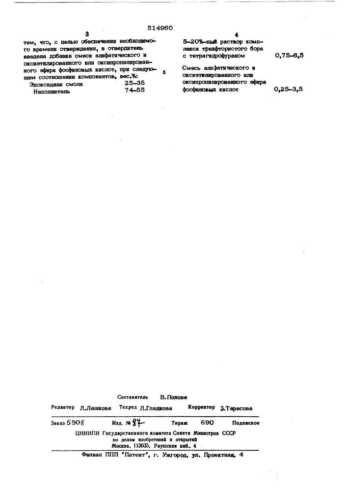 Раствор для закрепления анкеров (патент 514960)