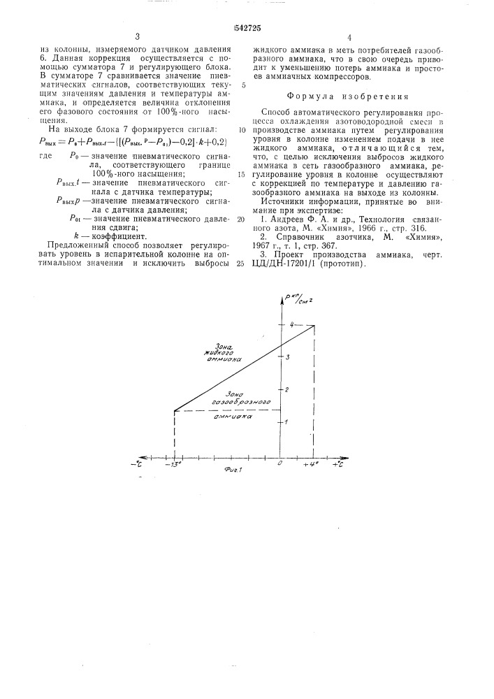 Способ автоматического регулирования процесса охлаждения азото-водородной смеси в производстве аммиака (патент 542725)