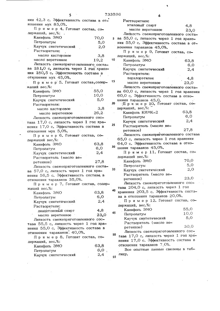 Липкий состав для уничтожения бытовых насекомых (патент 733596)